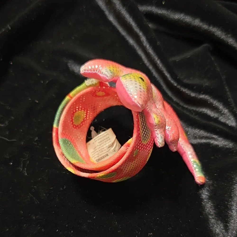 Sparkly Gecko Slap Bracelet 2010 Pink Green Yellow Silver, Poof Slinky Preloved‎